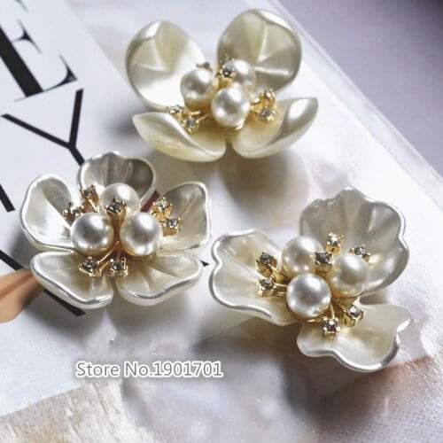10pcs/lot Rhinestone Pearl Buttons Flower style Sewing Metal Button Flatback Buttons For Clothing bag DIY Handmade Scrapbook