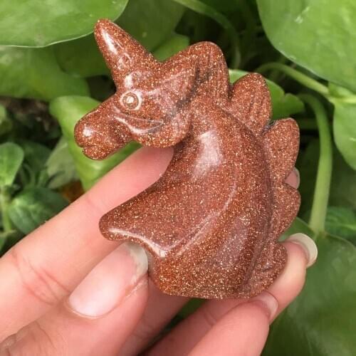 2''gold sand Unicorn Head Skull Figurine NaturalAmazonite Healing Energy Animal Carved Crystal Statue Gemstone Home decor