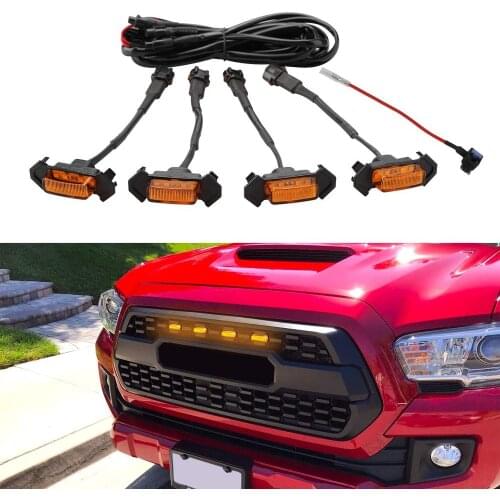 4pcs/set Car Grill LED Lights With Harness Fuse Upgrade For Automobile Modification