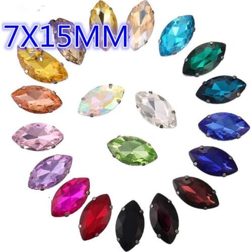 50PCS 7x15MM Bling Colors DIY Horse Eye Crystal Rhinestones Claw Sew-On Rhinestone For Garment Art Decoration,Wedding Clothing