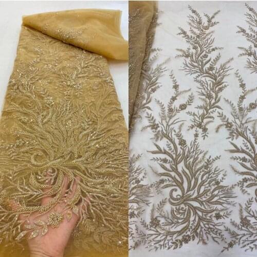 African Lace Fabric High Quality French Tulle Lace Fabric with beads J-588883 Women Wedding Party Dress Nigerian Lace Fabric
