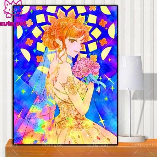 New 5D Anime wedding girl DIY diamond painting cross stitch kits diamond embroidery mosaic pictures by numbers wall decor art