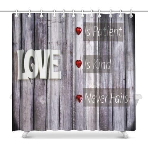 Aplysia Love Is Patient Love Is Kind Bible Verse on Wood Polyester Fabric Bathroom Shower Curtain 72 x 72 Inches