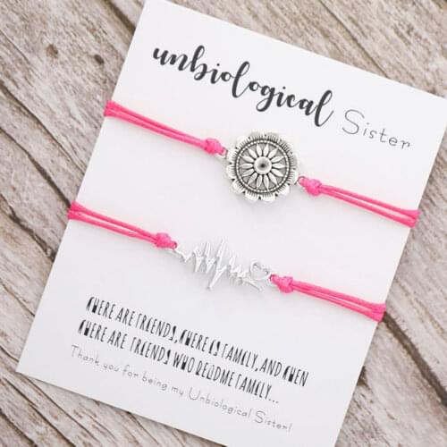 2pcs/set Unbiological Sister Bracelet Best Friends Friendship Bracelets for Sisters Flower Heartbeat Bracelet Jewelry Gifts
