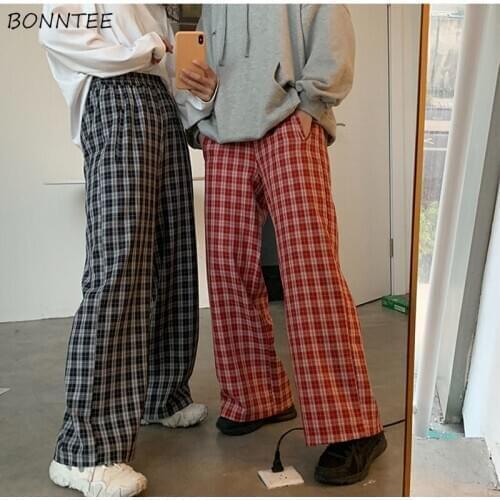 Casual Pants Women Plaid Couples Straight Elastic Waist All-match Classic Daily Student Soft Leisure Fashion Harajuku Hot Sale