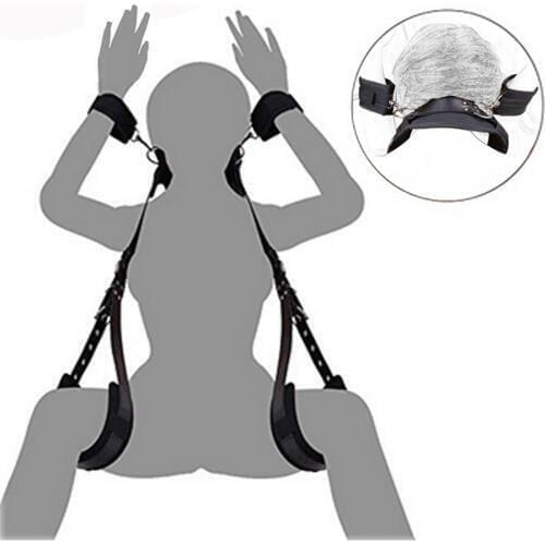 CamaTech PU Leather Bondage Restraints Bed For Women Fetish Open Leg Bondage Harness Neck Legs Straps Adult BDSM Game For Couple