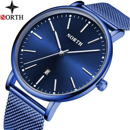Luxury Brand Men Watch NORTH Fashion Casual Simple Steel Mesh Quartz Watch Waterproof Sport Men Watches Clock Relogio Masculino