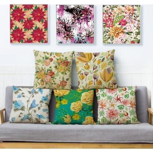 Nordic style Rose Flower Tree Cushion Cover for Sofa Home Decor Throw Pillowcase Print Plant Pillow Case Linen 45*45cm