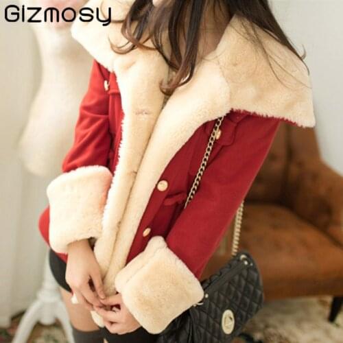 Gizmosy Thickened Autumn And Winter Jackets For Women New Slim Double Breasted College Wind Female Woolen Coat Jacket Plus Size