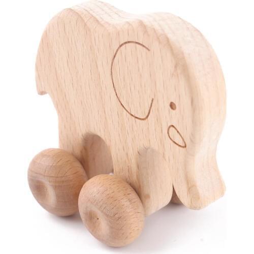 1PC Wood Teether Beech Wooden Elephant Car Shape Cartoon Wood For Children Grasping Teething Chewable Toddler Teethers Toys