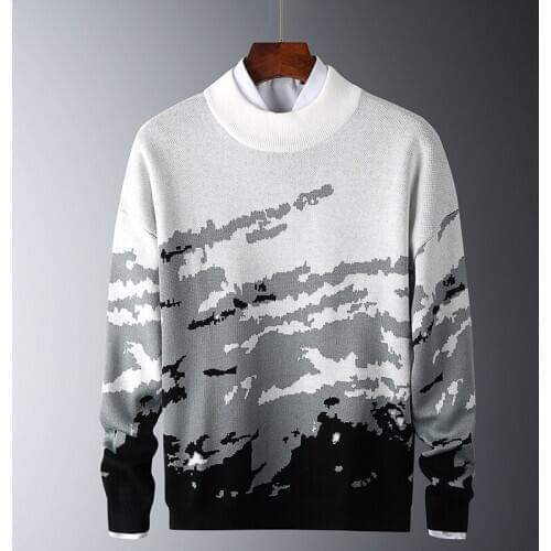Harajuku Moutain Sweaters Mens Winter Ribbed Pullover White Black Knitted O-Neck Long Sleeves Thick Slim Sweater Men Soft Warm