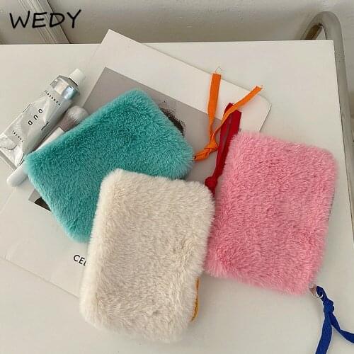 Korean Simple Plush Coin Purse Portable Cute Coin Bag Pure Color Women Change Purse Mini Pouch Cards Keys Holder Little Wallet