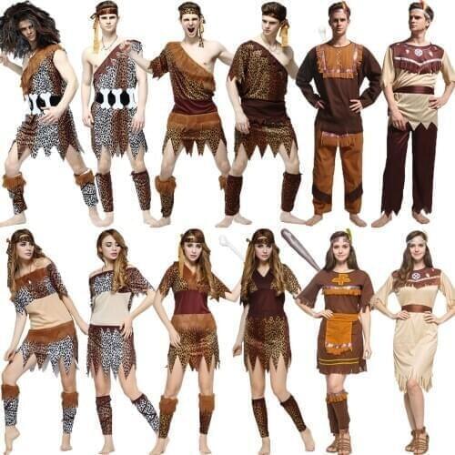 Umorden Halloween Costumes Adult Indian Primitive Macho Caveman Costume for Men Women Purim Party Mardi Gras Fancy Dress WSJ810