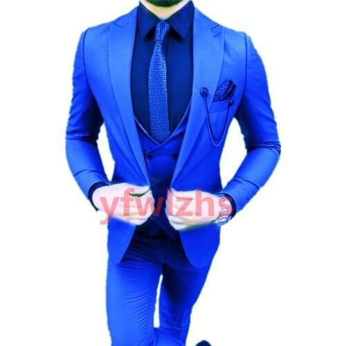 Handsome One Button Groomsmen Peak Lapel Groom Tuxedos Wedding Dress Men Suits Blazer Prom Dinner (Jacket+Pants+Tie+Vest) A182