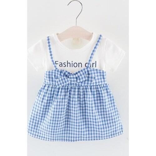 Summer New Fashion Printed Casual Plaid Kids Baby Dresses Clothing Girls Short-sleeved Cute Soft Cotton Clothes Princess Dress