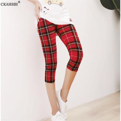 CKAHSBI Summer Sport Leggings Women Yoga Pant Elastic Grid Capris Printed Stretch Running Gym Fitness Tights Female Short Pants