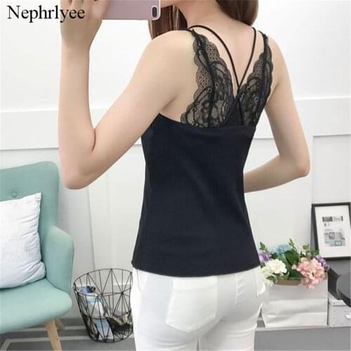 Summer New Spaghetti Strap Camisole Women Sexy Lace Sleeveless Tops Ladies Sexy V Neck Tank Tops Women Pure Cotton Camis S00191