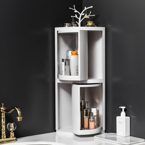 Multi-function Rotating Shelf Bathroom Kitchen Storage Rack Free Punching Suction Wall Large Storage Box Kitchen Organizer