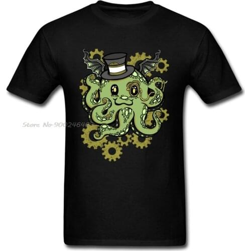 Steampunk Cthulhu T-shirt Men Family Custom Short Sleeve Tees Cotton Unfading Tops Cute Cartoon Design tshirt