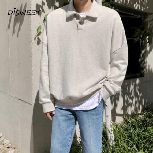 MenS Solid Hooded Sweater Korean All-Match MenS Spring Sweater Simple Versatile Top The Man Polo Collar Top