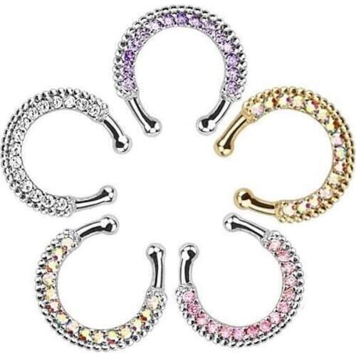 Non Piercing Fake Nose Ring Clip on Body Crystal Body Piercing Rings Stud Punk Goth False Hoop Earrings Septum Limited Edition