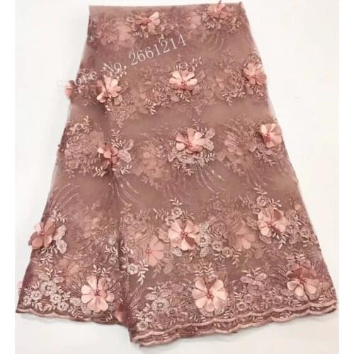 New embroidery french net lace fabric Bridal french lace fabric with 3D flowers African tulle lace with beads BZLJY-21200