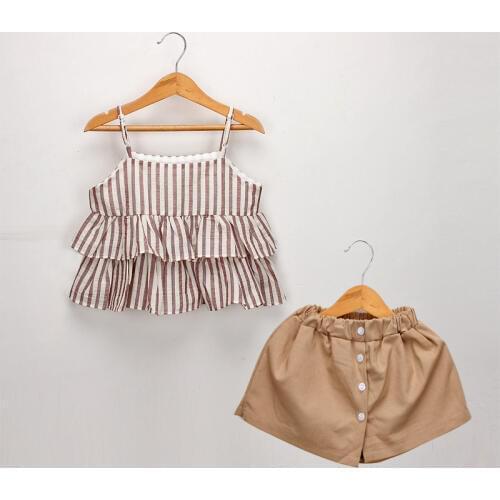 New Summer Girls Clothing Set Kids Striped Suspender Crop Top with Shorts 2-piece Outfit Children Clothes