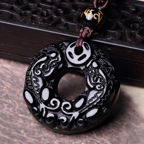 Wholesale Obsidian Carving Buddha fox pendant Lucky Amulet Necklace Fine Jewelry for Women Men Sweater chain