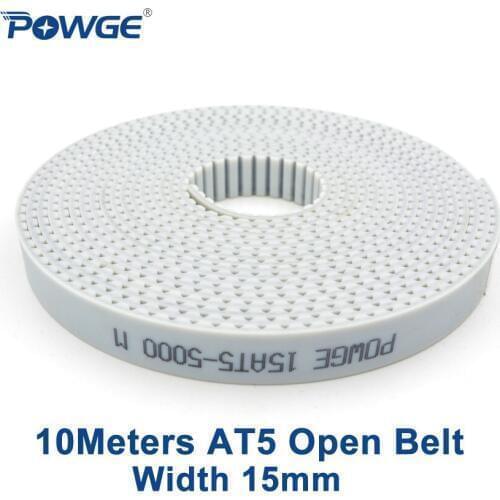 POWGE 10Meters Trapezoid PU AT5 Open timing belt AT5-15mm Width 15mm AT5 Synchronous belt polyurethane steel AT5 belt pulley