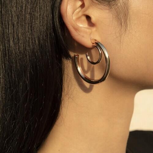 Origin Summer Minimalist Semicircular Hollow Out Hoop Earings for Women Exaggerated Metal Circle Earings Jewelry Accessories
