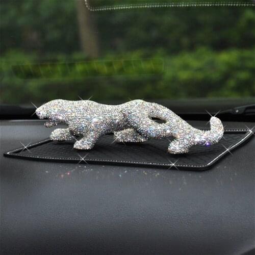 Luxury Lucky Leopard All Rhinestone Bling Feng Shui Wealth Success Metal Miniature Figurines Car Interior Home Decor Accessories