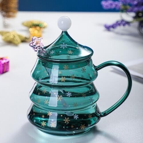 Christmas Cup Transparent Anti-Scalding Glass Christmas Tree Star With Spoon Coffee Cup Milk Juice Cup Childrens Christmas Gift