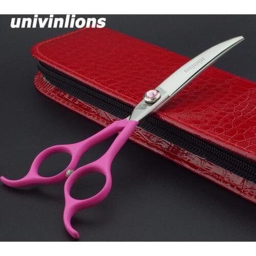 6.5" pink rubber pet scissors downward curved dog grooming scissors dog hair scissors cat groomer clipper animals horse shears