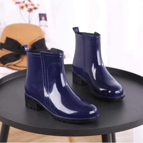 Rain Boots Waterproof Shoes Woman Water Rubber Lace Up Boots Sewing Solid Flat with Shoes Boots Womendf65