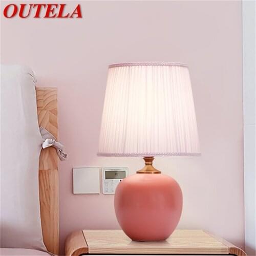 OUTELA Touch Dimmer Table Lamp Ceramic Pink Desk Light Contemporary Decoration for Home Bedroom