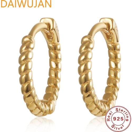 Genuine 925 Sterling Silver Huggies Hoop Earrings For Women Men Vintage Twist Round Circle Earring Punk Hiphop Wedding Jewelry