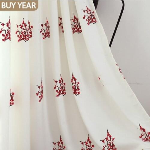 New Curtain for Living Room Dining Bedroom Window Screen Velvet Hemp Embroidered White Big Red Peach Flower MordenTulle curtains