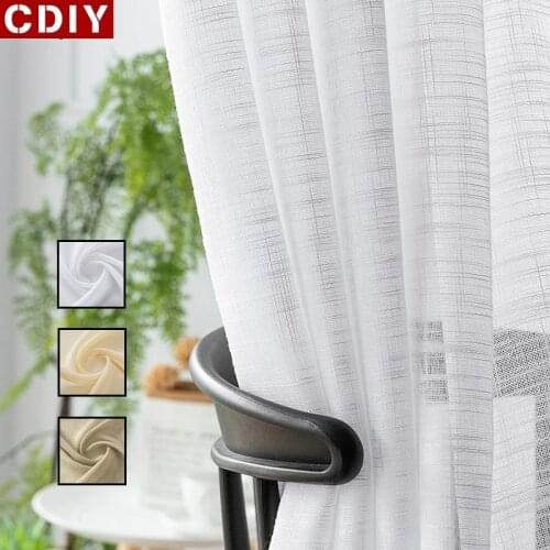 CDIY Linen Textured Tulle Curtains for Living Room Bedroom Solid Color Sheer Curtain Modern Decoration Voile Drapes Customize