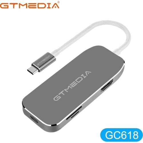 GTMEDIA USB C HUB 6 Ports Type-C Hub Ethernet Connection HDMI Type C Charging Port 2 USB3.0 Ports SD/TF Card Reader for Mac Pro