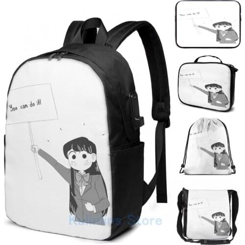 Funny Graphic print Komi San You Can Do It! USB Charge Backpack men School bags Women bag Travel laptop bag