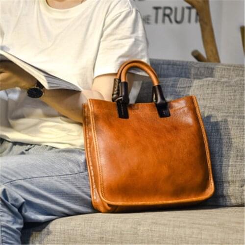 Handmade luxury first layer cowhide literary retro genuine leather female bag big bag square handbag shoulder messenger bag