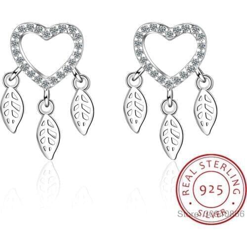 Love Heart Shape Dream Catcher Earrings Micro Zirconia 925 Sterling Silver Earrings For Women S-E695