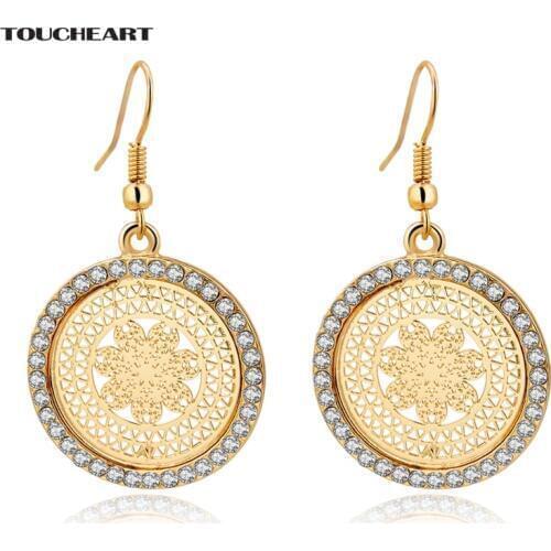 TOUCHEART Crystal Brand Wedding Earrings With Stones For Women Big Gold color Round Antique Earrings Fashion Jewelry