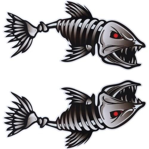 2Pcs Skeleton Fish Bones R&L Vinyl Decals Stickers Kayak Fishing Boat Car (C022)