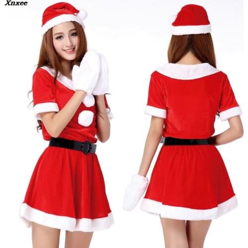 2018 Christmas Cute Women Santa Claus Dress Red Female Autumn Winter Party Costumes Sexy One Size Santa Claus Dress Xnxee
