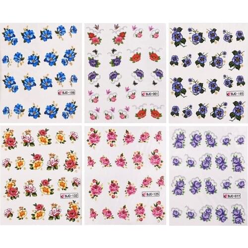 55Pcs/set Flower And Butterfly Design Nail Water Decals Nail Art Transfer Stickers Decor Stickers Designer Tools For Manicure