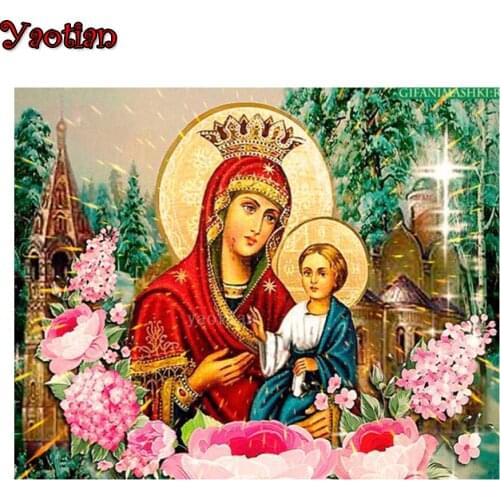 5D Diamond Painting Virgin Maria Mother And Child Flower Home Decoration Cross Stitch Kit Full Square Round Diamond Embroidery