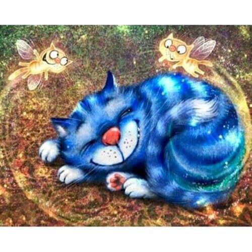 DIY Diamond Art Painting Cats Drill Round Diamond Embroidery Picture Rhinestone Diamond Mosaic Cartoon Home Decor