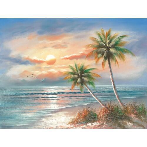 Free shipping Mediterranean sea seascape coconut landscape oil painting canvas printings on canvas wall art decoration picture