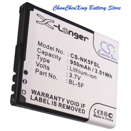 Cameron Sino 950mAh Battery BL-5F for Nokia 6210, 6290, 6710,E65,N93, N95,N96,X5, for Bea-fon S30,S31,MP-S-O for MyPhone 9025